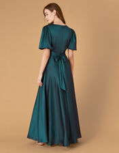 Kristen Puff Sleeve Satin Dress, Teal (TEAL), large