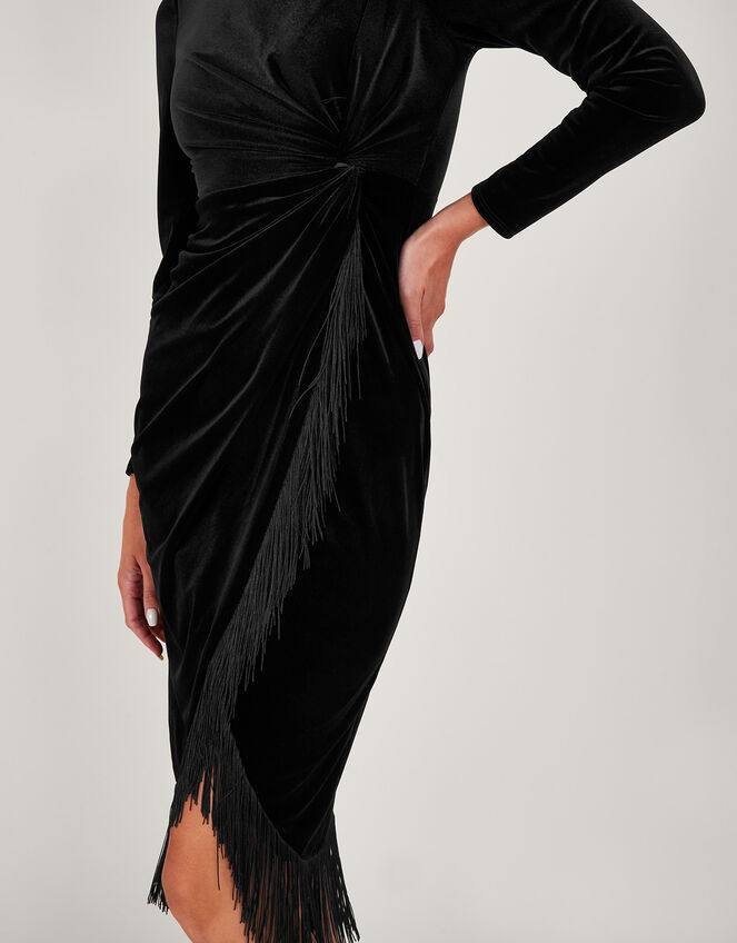 Flossie Velvet Fringe Dress Black