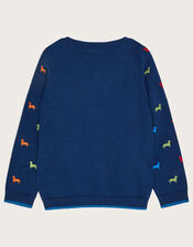 Sammy Sausage Dog Embroidered Jumper, Blue (NAVY), large