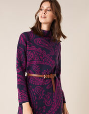 Paisley Jacquard Knit Dress, Blue (NAVY), large