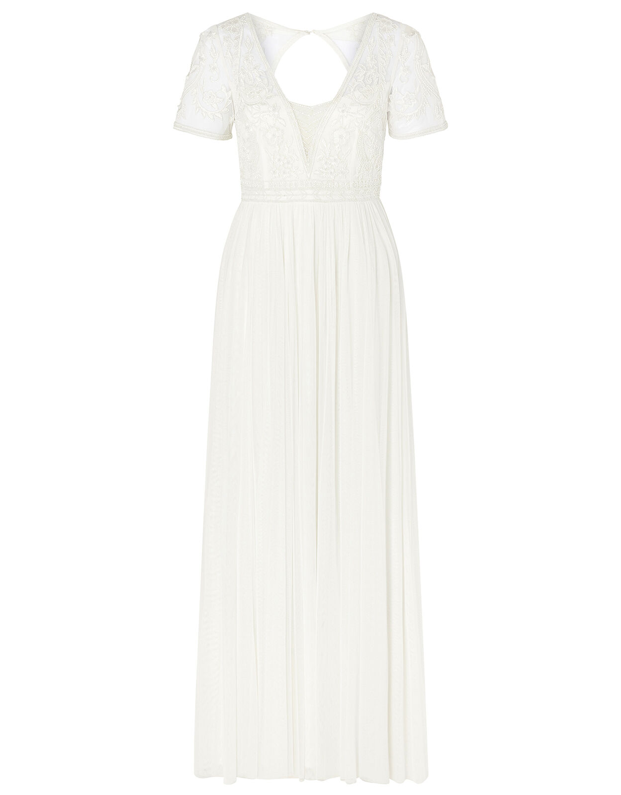 Beth Beaded Floral Plunge Bridal Dress Ivory