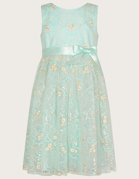 Daisy Sequin Embroidered Dress, Green (MINT), large