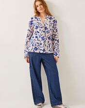 Ulla Floral Linen-Blend Top, Ivory (IVORY), large