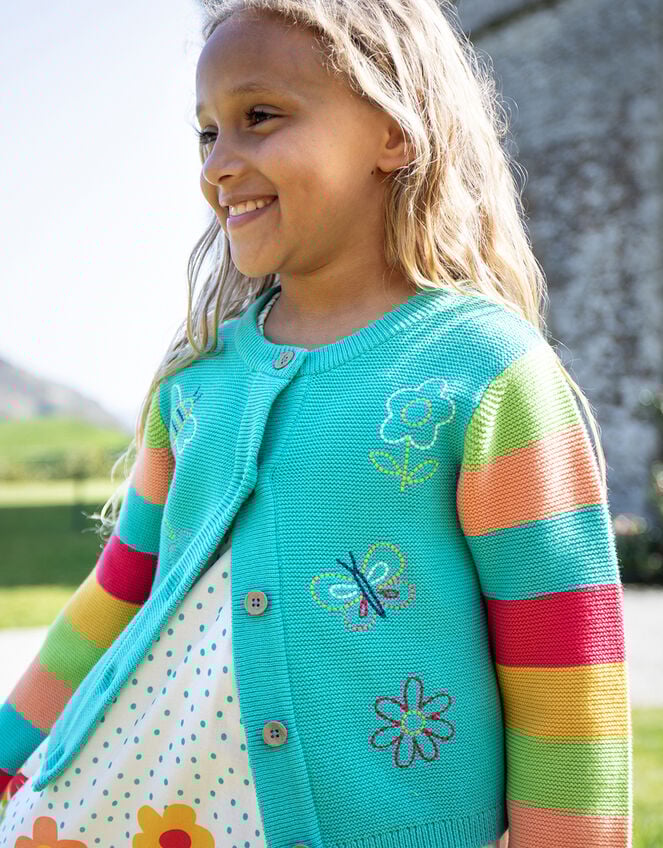 Frugi Cammie Butterfly Embroidered Cardigan, Blue (BLUE), large