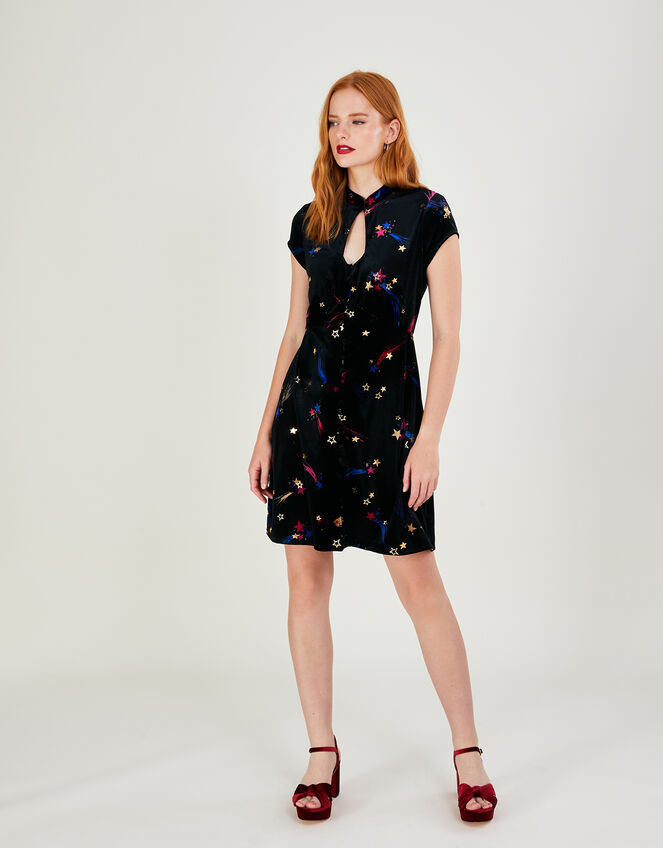 Ginny Star Print Short Dress, Black (BLACK), large
