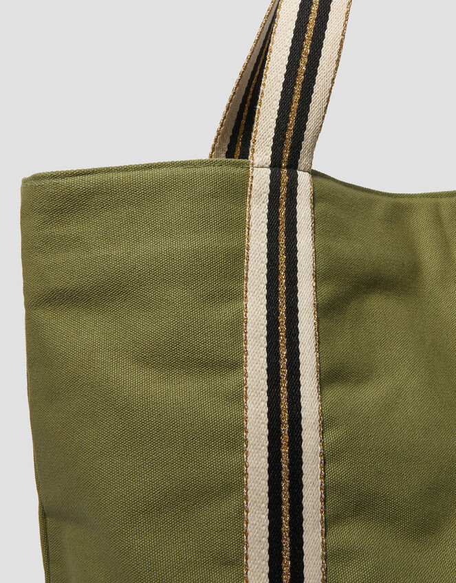 Nia Stripe Strap Tote Bag, Green (KHAKI), large
