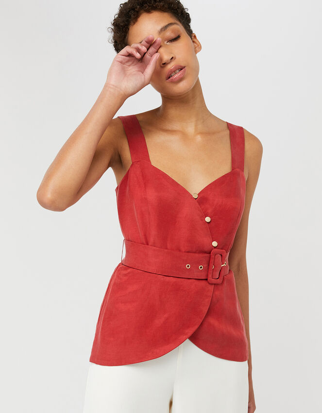 Cherry Plain Button Top, Orange (RUST), large