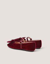 Bow Velvet Ballet Flats, Red (BURGUNDY), large