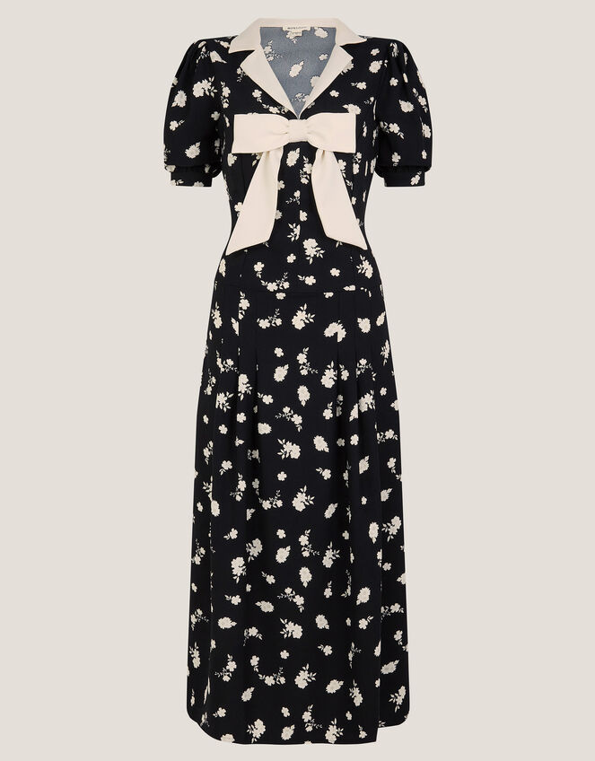 Mabli Floral Bow Midi Tea Dress, Black (BLACK), large