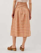 Hattie Gingham Midi Skirt, Orange (CORAL), large