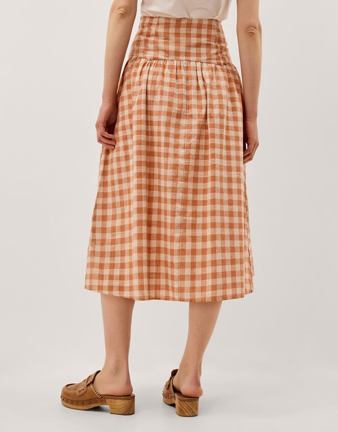 Hattie Gingham Midi Skirt, Orange (CORAL), large