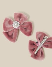 2-Pack Velour Bow Hair Clips, , large