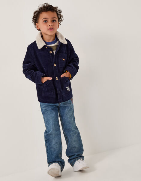 Corduroy Borg Collar Shirt, Blue (NAVY), large