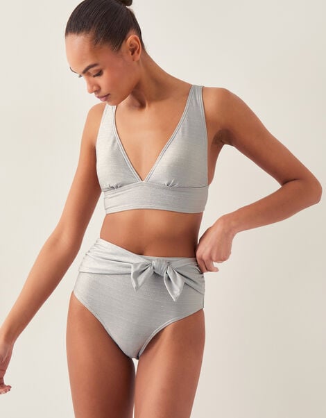 Kiki Glitter High Waist Bikini Bottom, Silver (SILVER), large