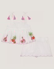 Baby Giraffe Embroidered Top & Shorts Set, Ivory (IVORY), large