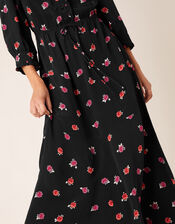 Rose Print Midi Dress in Sustainable Viscose, Black (BLACK), large