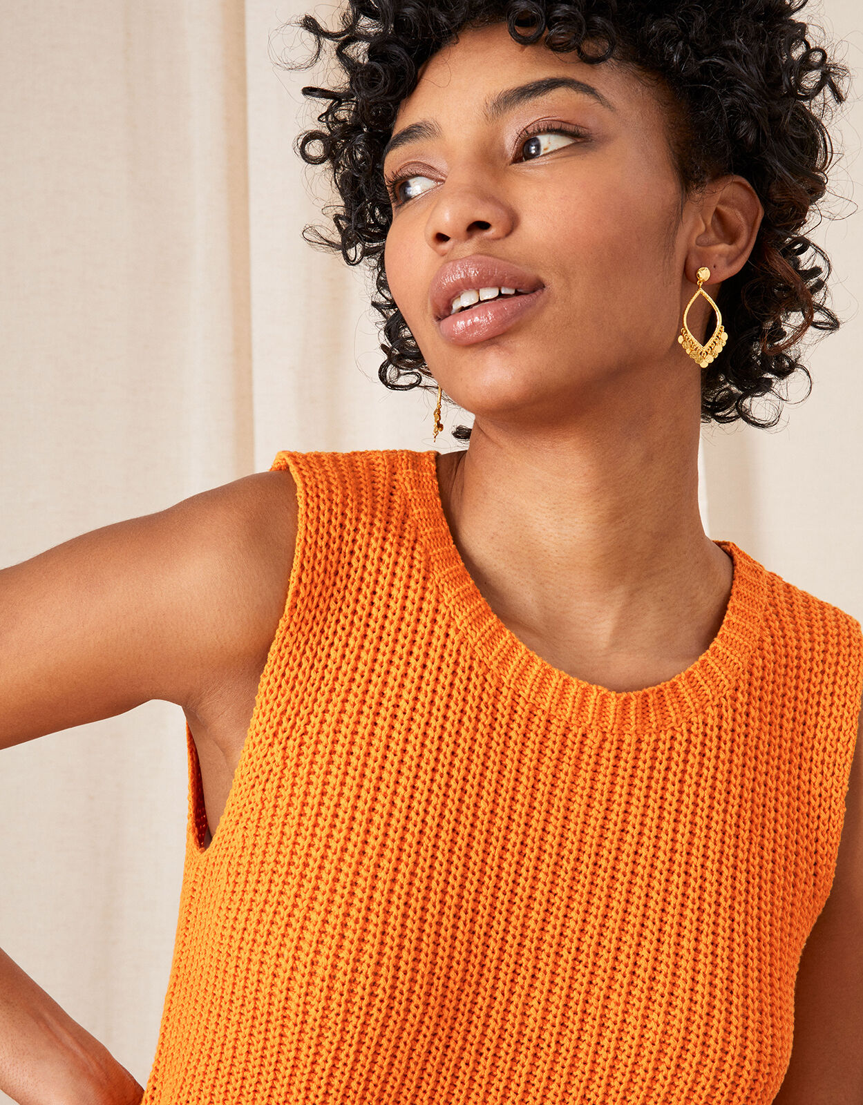 Knit Shell Sleeveless Sweater Orange