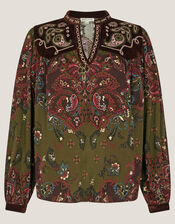 Jemima Paisley Print Jersey Top, Green (GREEN), large