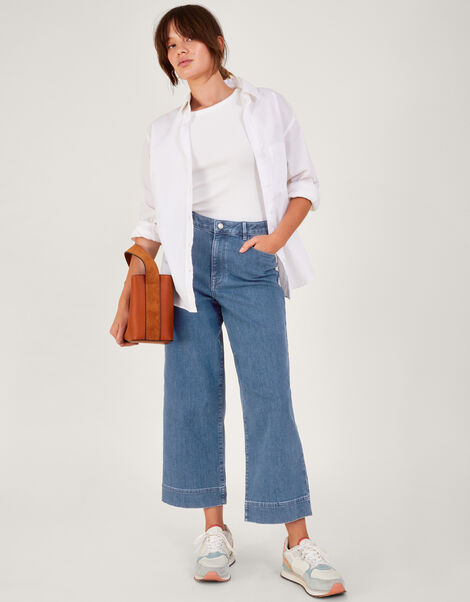 Wide Leg Cropped Jeans , Blue (DENIM BLUE), large
