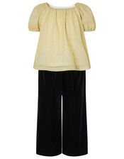 Metallic Top and Velvet Culottes Set, Black (BLACK), large