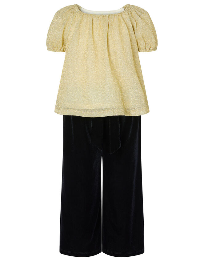 Metallic Top and Velvet Culottes Set, Black (BLACK), large