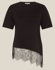 Lola Lace Trim Jersey T-Shirt, Black (BLACK), large