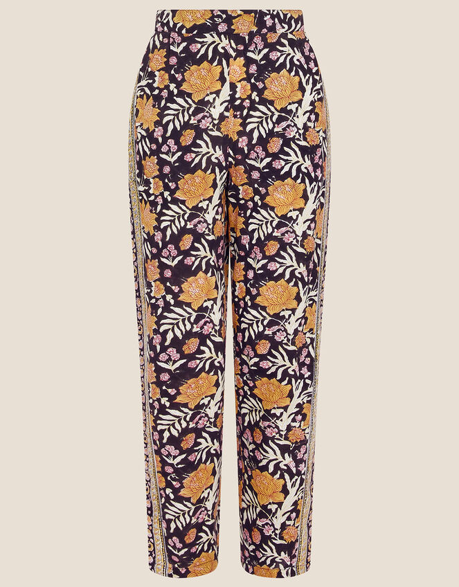 ARTISAN STUDIO Woodblock Floral Fauna Trousers, Black (BLACK), large
