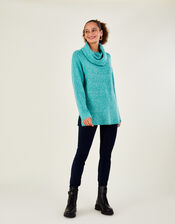 Cowl Neck Longline Jumper with Recycled Polyester , Green (GREEN), large