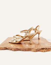Knot Front Kitten Heel Sandals, Gold (GOLD), large