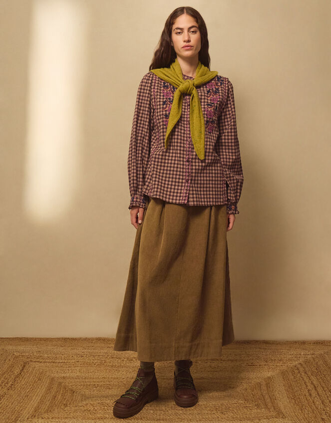 East Freya Embroidered Check Blouse, Brown (BROWN), large
