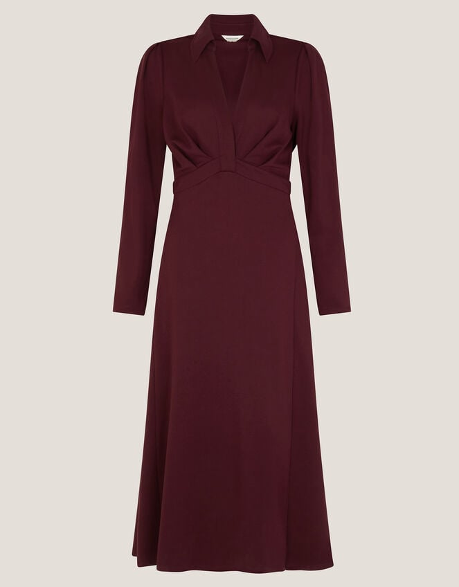 Polly Ponte Midi Shirt Dress, Red (BURGUNDY), large