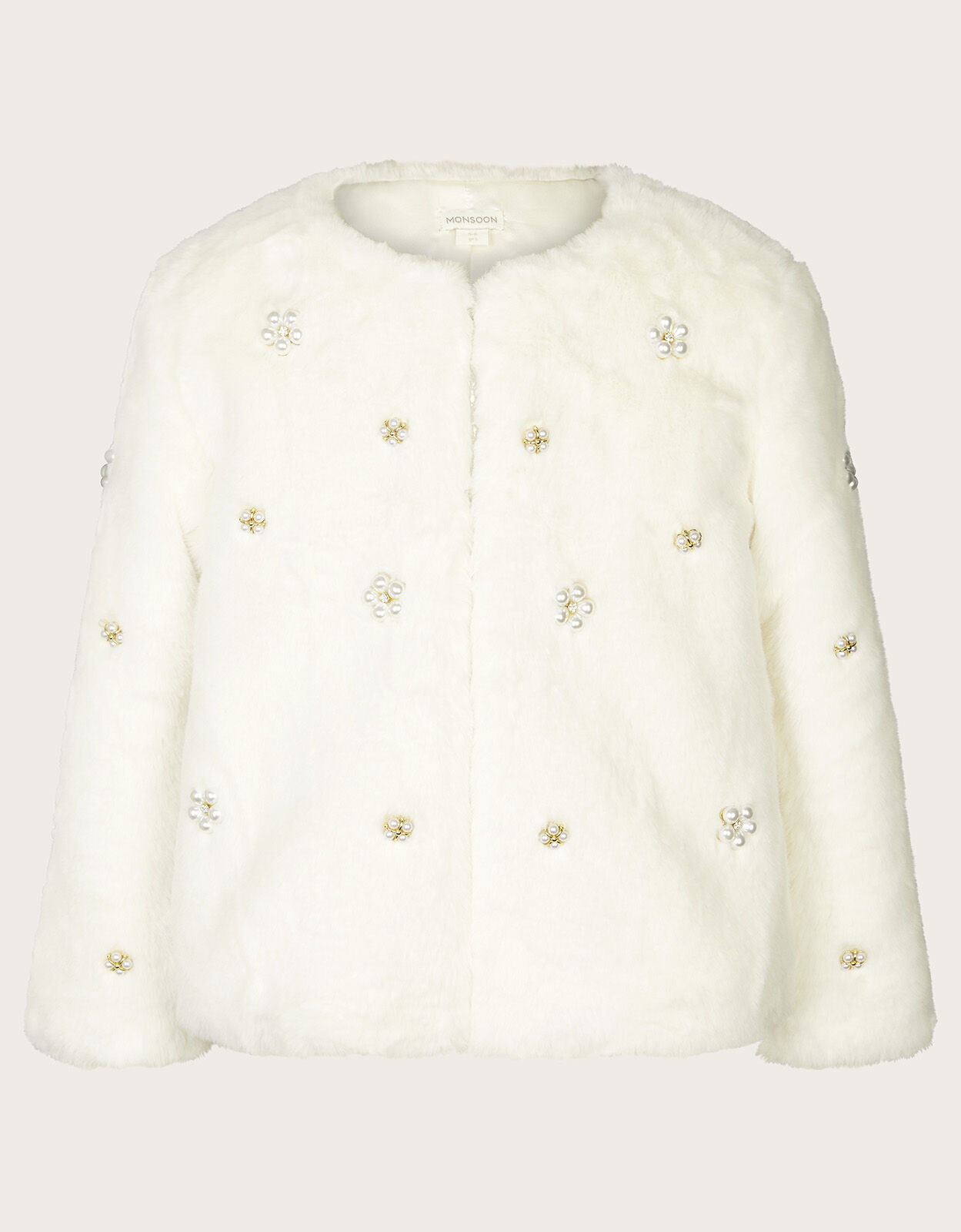 Faux Fur Embellished Jacket Ivory