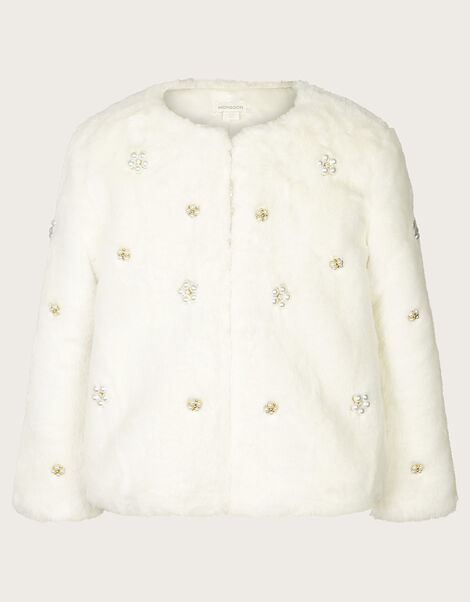Faux Fur Embellished Jacket, Ivory (IVORY), large