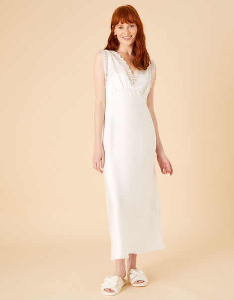Bridal Lace Satin Premium Night Dress, Ivory (IVORY), large