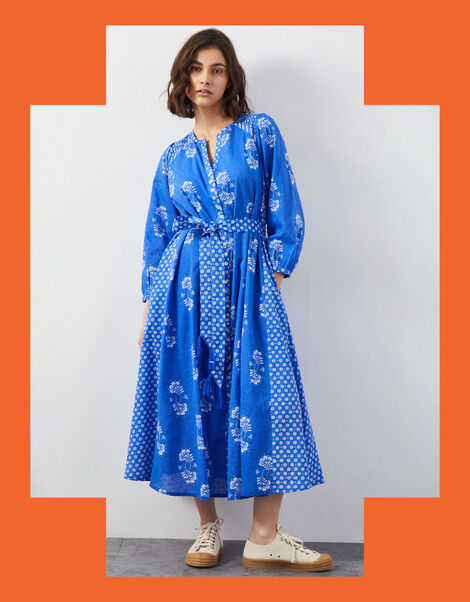East Amber Floral Print Midi Dress, Blue (BLUE), large