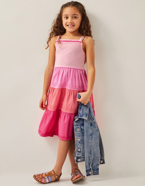 Ric Rac Colour Block Tiered Dress, Pink (PINK), large
