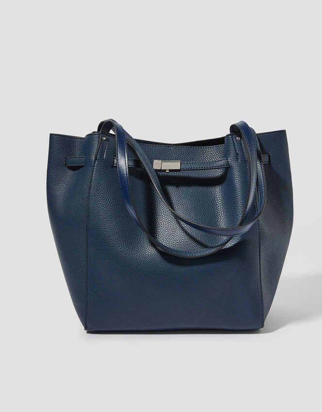 Kate Faux Leather Tote Bag, Blue (NAVY), large