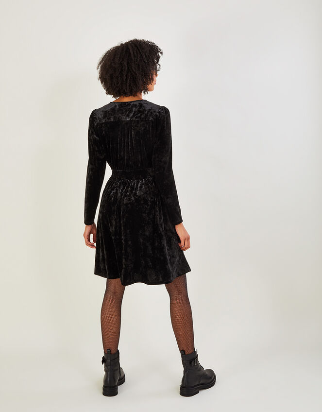 Abby Crushed Velvet Short Dress, Black (BLACK), large