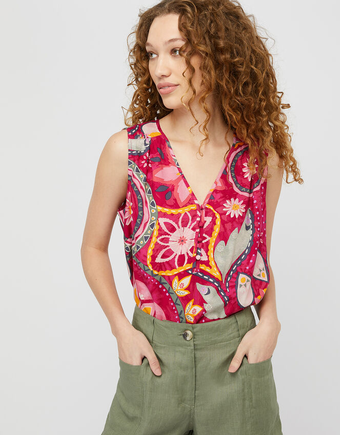 Rhonda Floral Sleeveless Top in LENZING™ ECOVERO™, Red (RED), large