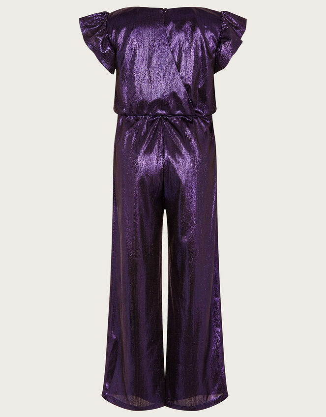 Frill Sleeve Shimmer Jumpsuit, Blue (NAVY), large