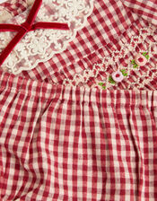 Baby Embroidered Gingham Dress & Knickers Set, Red (BURGUNDY), large