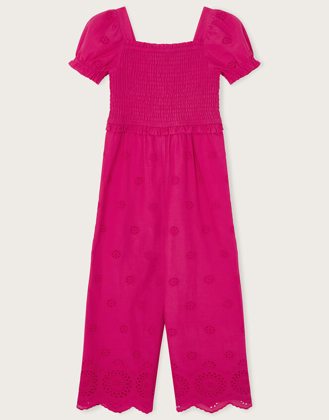 Schiffli Shirred Jumpsuit , Pink (BRIGHT PINK), large