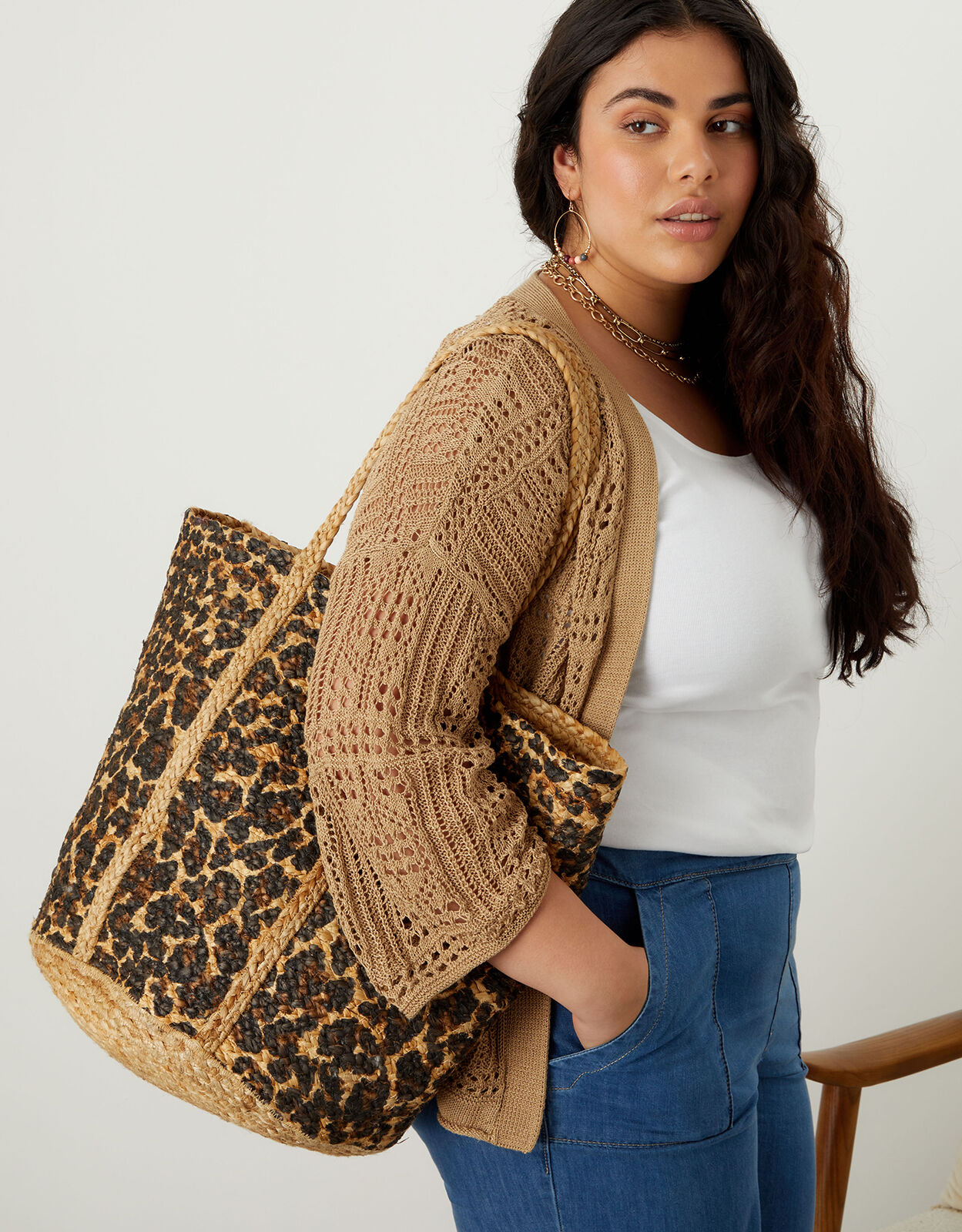 Animal Print Jute Shopper Bag