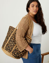 Animal Print Jute Shopper Bag, , large