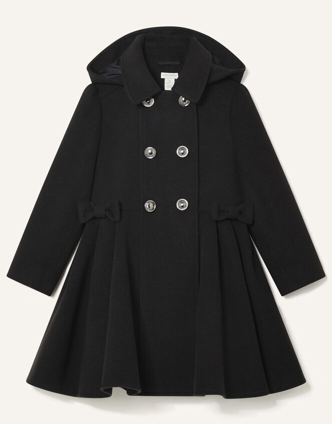 Bow Side Hooded Coat, Black (BLACK), large