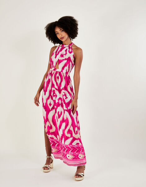 Ikat Border Print Maxi Dress Pink, Pink (PINK), large