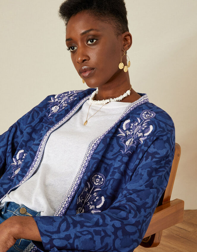 ARTISAN STUDIO Floral Batik Short Kimono, Blue (NAVY), large