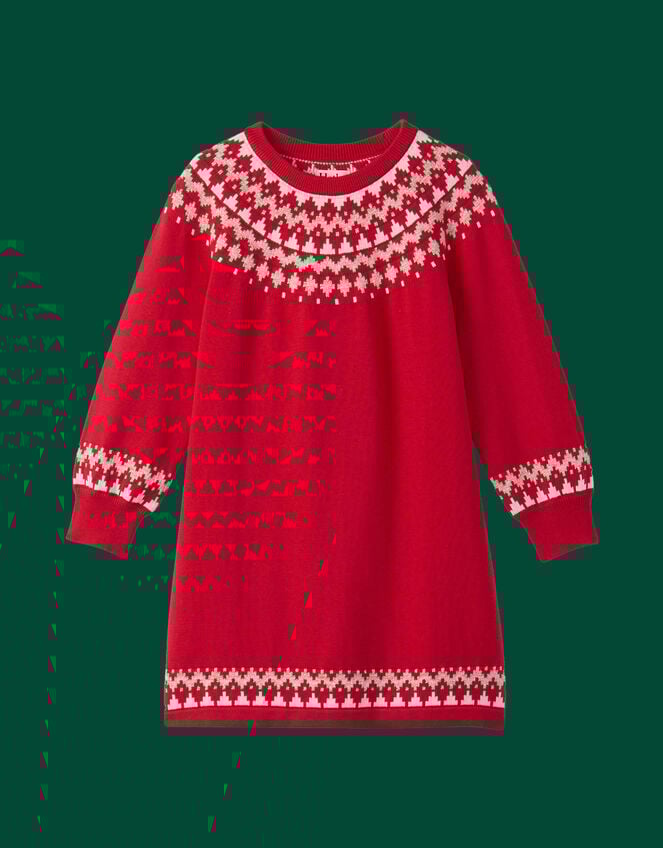 Hatley Holiday Fair Isle Jumper Dress, Red (RED), large