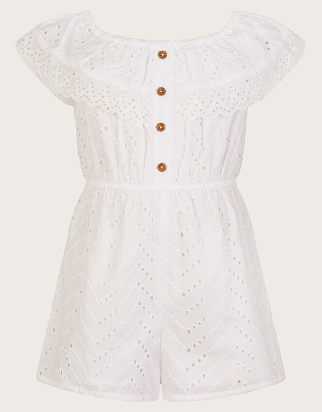 Broderie Ruffle Playsuit, White (WHITE), large