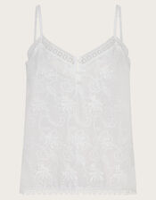 Rosie Embroidered Cami Top, White (WHITE), large